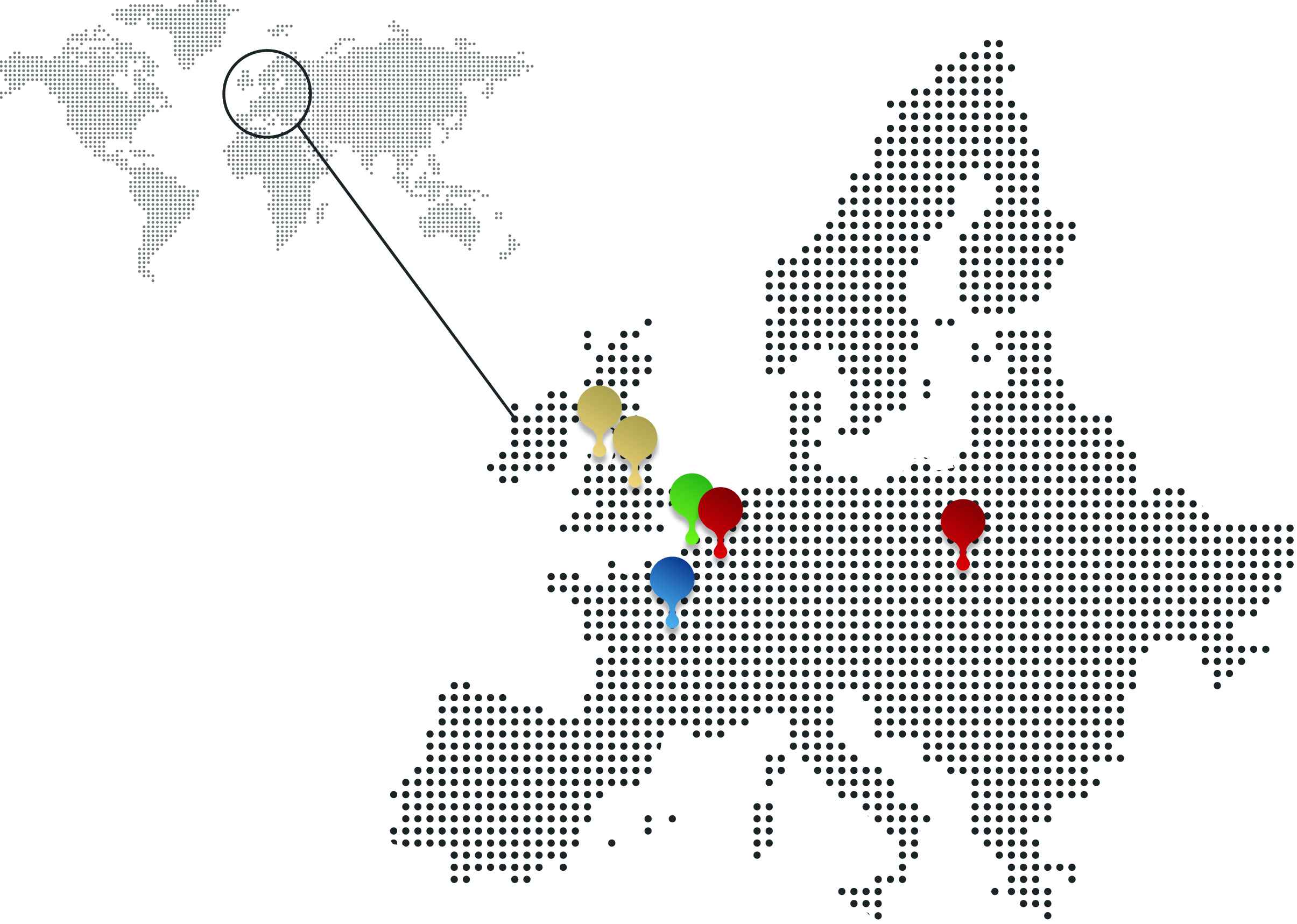 Gluecom kaart in Europa